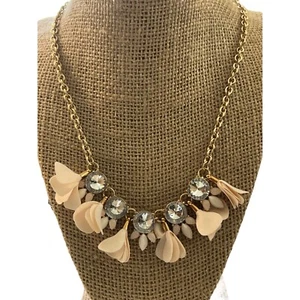 Gold one Necklace silk flower dangles clear rhinestones Adjustable 22" NWOT - Picture 1 of 5