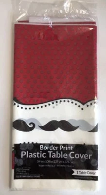 Mustache Madness Tablecloth Tablecover Red Black Party Birthday Event - Image 1 of 4