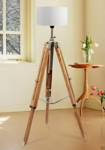 Marine Nautical Teak Wood Vintage Floor Lamp Wooden Tripod Stand Use With Shade - Picture 1 of 4