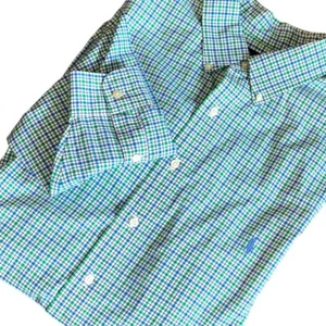 Ralph Lauren Shirt Men's XLT Green & Blue Plaid 100% Cotton Stretch Long Sleeve - Picture 1 of 10