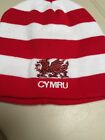 Wales Cymru Red And White Rugby Football Supporters Beanie Hat Welsh Dragon Faw