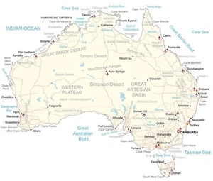 Mapa de ruta de Australia PÓSTER BRILLANTE IMAGEN FOTO IMPRESIÓN BANNER 12200 - Imagen 1 de 1