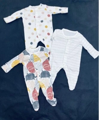 Ex Mothercare Mädchen 3er-Pack fleckig Elefant gestreift Schlafanzug Babygrow 3 - 12 Meter