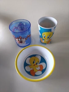 Vintage Looney Tunes "Tweety Bird" WB Gibson ciotola e tazza fiori con tazza Taz  - Foto 1 di 4