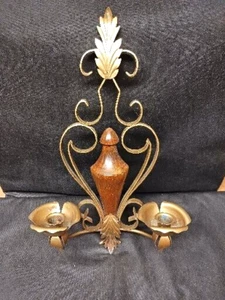 Hollywood Regency Ornate Gold/Wood Wall Sconce Double Candle Holder Vintage 17” - Picture 1 of 10