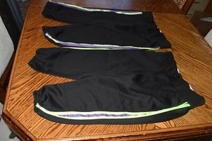 2 Pair Girls Softball Pants Size Adult Small - Black With Purple / Green Stripe - Picture 1 of 3