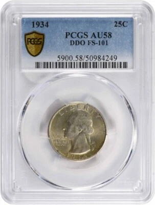 1934 Washington Quarter DDO FS-101 AU58 PCGS - Image 1 of 2