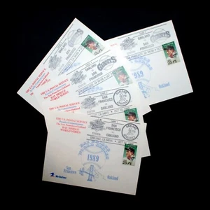1989 Giants vs. A's World Series USPS Lou Gehrig Postcard Set Earthquake RARE - Picture 1 of 5
