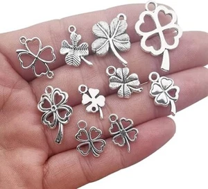 BULK Charms Clover Charms Antiqued Silver Shamrock Wholesale Charms 80pc - Picture 1 of 1