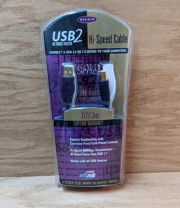Belkin USB2 Hi-Speed USB Cable 24K Gold Plated Series 16' Type A-B 40 X Faster - Picture 1 of 3