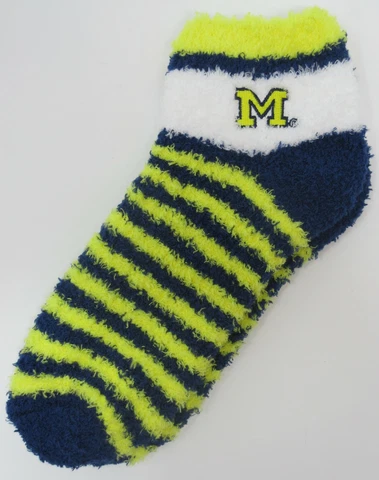 Michigan Wolverines NCAA 1/4 Quarter Candy Cane Stripe Fuzzy Sleep Soft Socks Cover