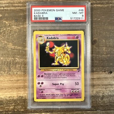 Pokemon PSA 8 KADABRA 46/130 - BASE SET 2 - UNCOMMON NON HOLO - NM/MINT  - Image 1 of 4