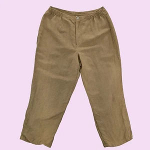 Chico's Khaki Silk & Linen Blend Vintage Cropped Wide Leg Women Pants Size XL - Picture 1 of 10