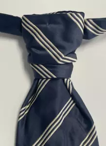 Blue Beige Striped Pre Tied Ascot Cravat Plastron Wedding Tie Italy - Picture 1 of 6