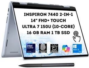 Dell Inspiron 7440 2-in-1 14" FHD+ Touch Ultra 7 150U 16GB 1TB SSD Pen Win11Pro - Picture 1 of 14
