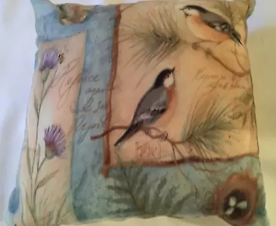Susan Winget - Chickadee and Red Robin with Nest Inspirational Throw Pillow - Image 1 of 4