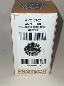 GENUINE Rheem Ruud Protech Capacitor 70/5/370, 43-25133-32 Dual Round Metal Fin - Picture 1 of 3