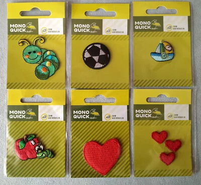  6 x kleine Aufnäher, Applikation, Herz,Boot, Fußball, Apfel -Hobbyauflösung- - Bild 1 von 4