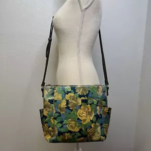 Patricia Nash Avely Top Zip Crossbody Bag Leather Blue Sky Rose Print Floral - Picture 1 of 12