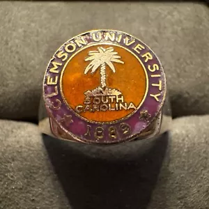 Anello Vintage 14K GF Clemson Smalto Viola e Arancione su NUOVO Argento Sterling Signet - Foto 1 di 7