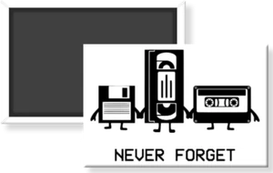 Never Forget Vintage Media VHS Cassette Floppy Disc Holding Hands Magnet 2 x 3 - Bild 1 von 3