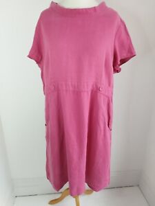 SEASALT Linen Dress Pink Size UK 20 Pockets Shortened Hem