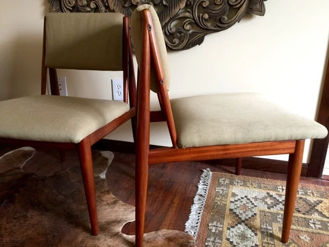 Vintage Mid-Century Solid Mahogany Chairs with 12oz Hemp Upholstery Cover