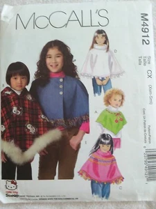 McCalls Girls Poncho Sewing Pattern M4912 Size XS S From 2005 Mostly Cut - Picture 1 of 1