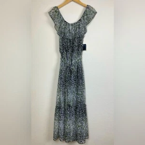 Gabby Skye 12 Maxi Dress Green Peasant Boho Belted Blouson Ruffle Off Shoulder - Picture 1 of 6