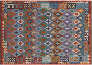 Kilim Tappeto reversibile in lana su lana reversibile trama piatta 6' 9"" X 9' 6"" - Q17541 - Foto 1 di 9