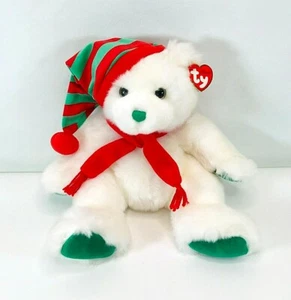 Oso de peluche Ty clásico blanco FELIZ peluche rojo verde peluche Navidad 2004 - Imagen 1 de 5