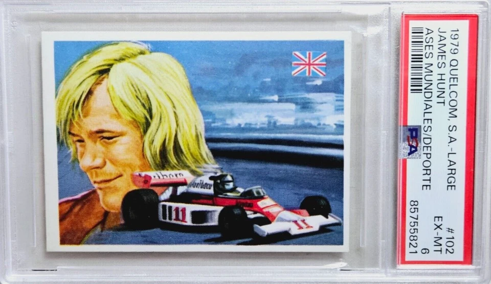 1979 Quelcom Ases Mundiales Deporte #102 James Hunt F1 Racing Card PSA 6 POP 1 - Image 1 of 2