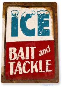 TIN SIGN Ice Bait Tackle Fish Fishing Beach Lake House Metal Sign Décor C010 - Picture 1 of 2