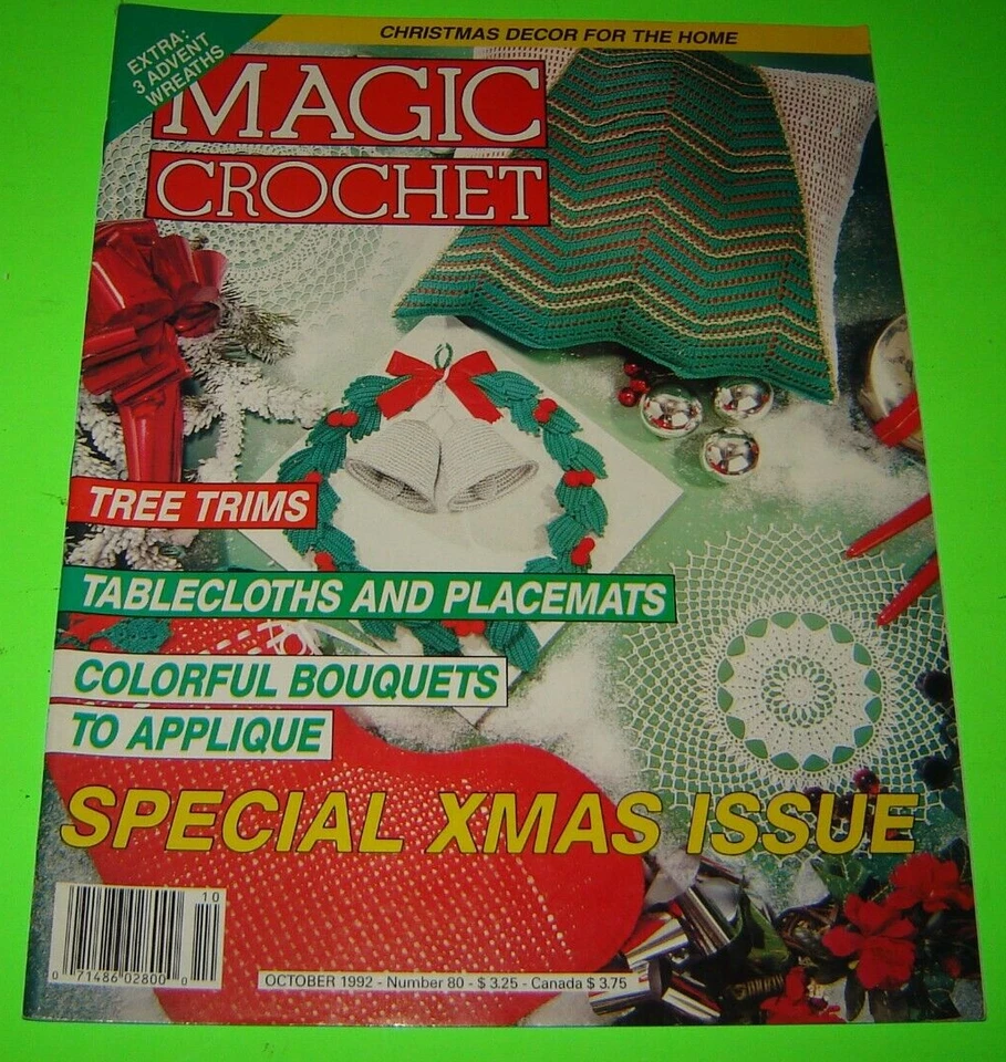 Magic Crochet # 80 Patterns Magazine October 1992 Doilies Christmas Filet Kitty - Image 1 of 1