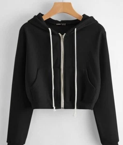 SHEIN black cropped zip up hoodie kangaroo pocket in the front - Picture 1 of 4