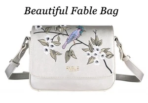 Bellissima borsa a tracolla Fable England disegno uccellino ricamato ~ argento - Foto 1 di 6