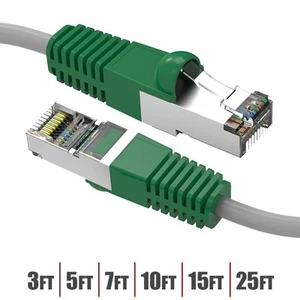 3-25FT Cat6 RJ45 Network Ethernet Shielded Crossover Cable Gray Wire Green Boot - Picture 1 of 1