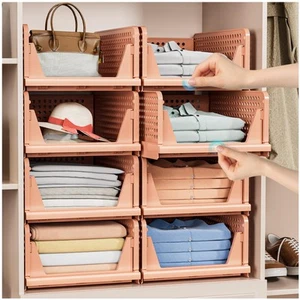 5 Pack Folding Closet Organizers Storage Box, Stackable Plastic Storage Baske... - Picture 1 of 6