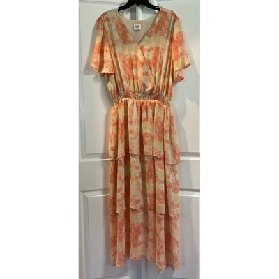 Maxi Vestido Hayden Los Angeles XXL Plus Manga Corta Con Volantes Tie Dye Multi Foto 1 de 4