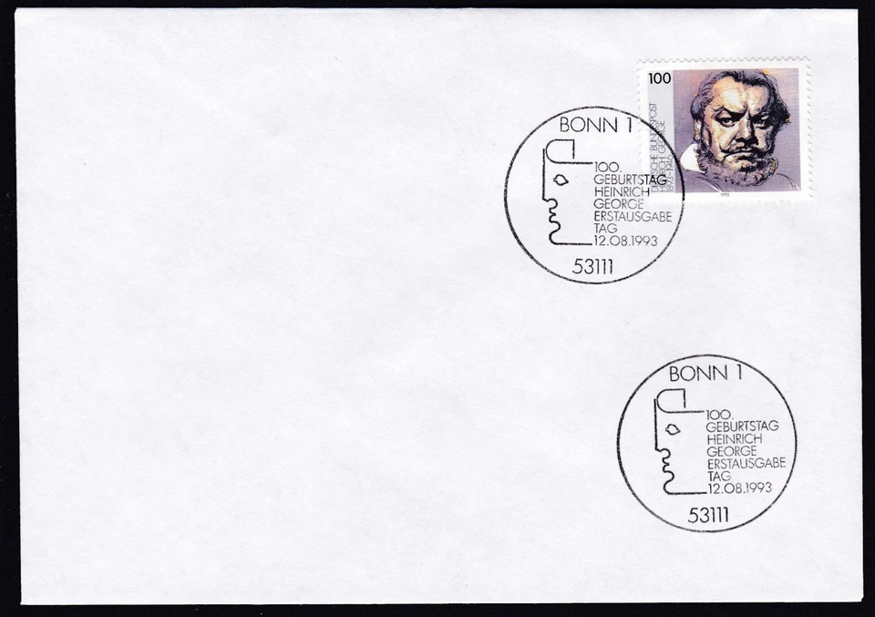 Germany 1993 FDC Mi 1689 Sn 1809 Birth Centenary of Heinrich George (1893-1946) - Image 1 of 1