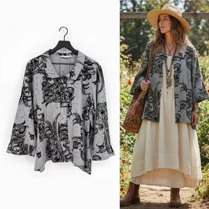 Blusa Para Mujer Habitat XL Boho Lagenlook Abstracta Estampado Cachemira Gris Negra - Imagen 1 de 10