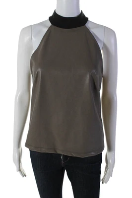 Blusa halter sin mangas de cuero sintético Drew para mujer marrón negra talla mediana Foto 1 de 4