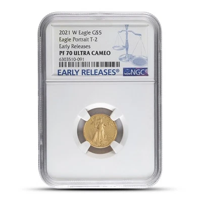 Moneda American Gold Eagle 2021-W 1/10 oz prueba NGC PF70 UCAM (Tipo 2) Foto 1 de 2