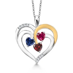 925 Two-Tone Silver and White Created Sapphire Created Ruby and Garnet Pendant - Picture 1 of 3