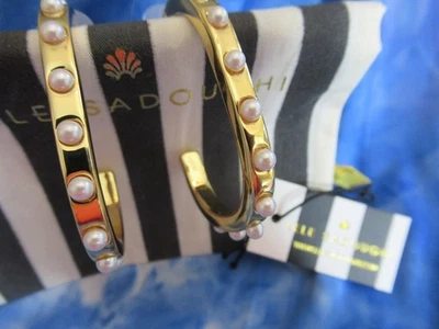 Pendientes de aro LELE SADOUGHI auténticos chapados en oro de 14 quilates con perlas nuevos con etiquetas Foto 1 de 4