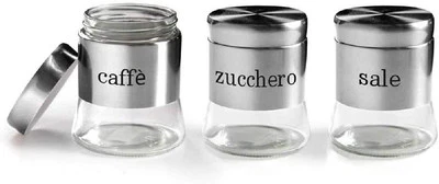BARATTOLI TRIS SET 3 PEZZI CAFFÈ ZUCCHERO SALE 11 X 14 CM 750 ML ARGENTO - Immagine 1 di 2