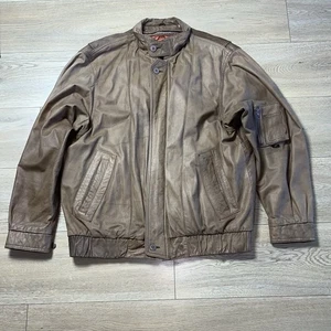 Vintage London Fog Men’s Large Leather Bomber Jacket Brown Thinsulate 3M Zip - Picture 1 of 13