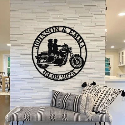 Letrero de metal personalizado para pareja de motociclistas, arte de pared personalizado para decoración de motociclistas Foto 1 de 4