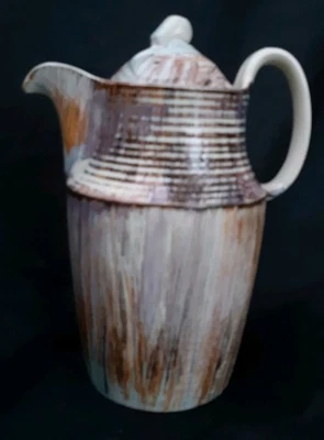 Vintage Pottery Drip Pattern 7in High Coffee Pot With Lid - Image 1 of 4