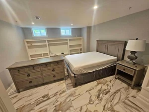 Queen Size Bassett Bedroom Set Night stand with electrical access. - Picture 1 of 7